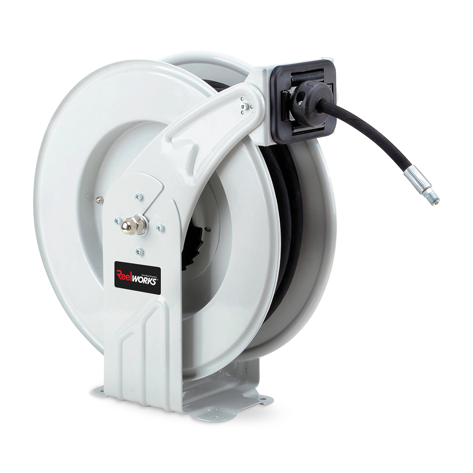 ReelWorks Retractable Grease Hose Reel — 1/4in. x 50ft., 5800 PSI, Heavy-Duty Steel, Model# TRI-H860152